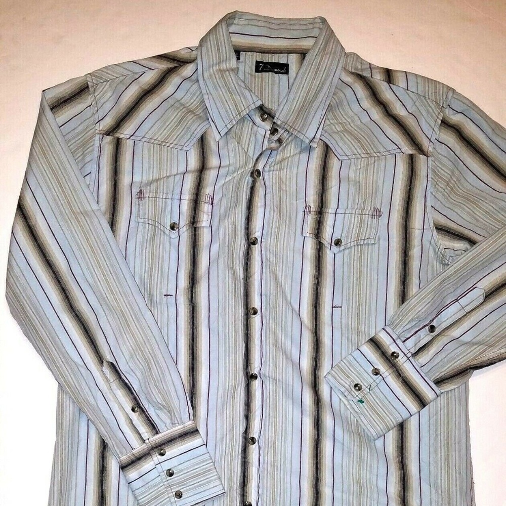 7 Diamonds Western-Style Pearl Snap Button Shirt